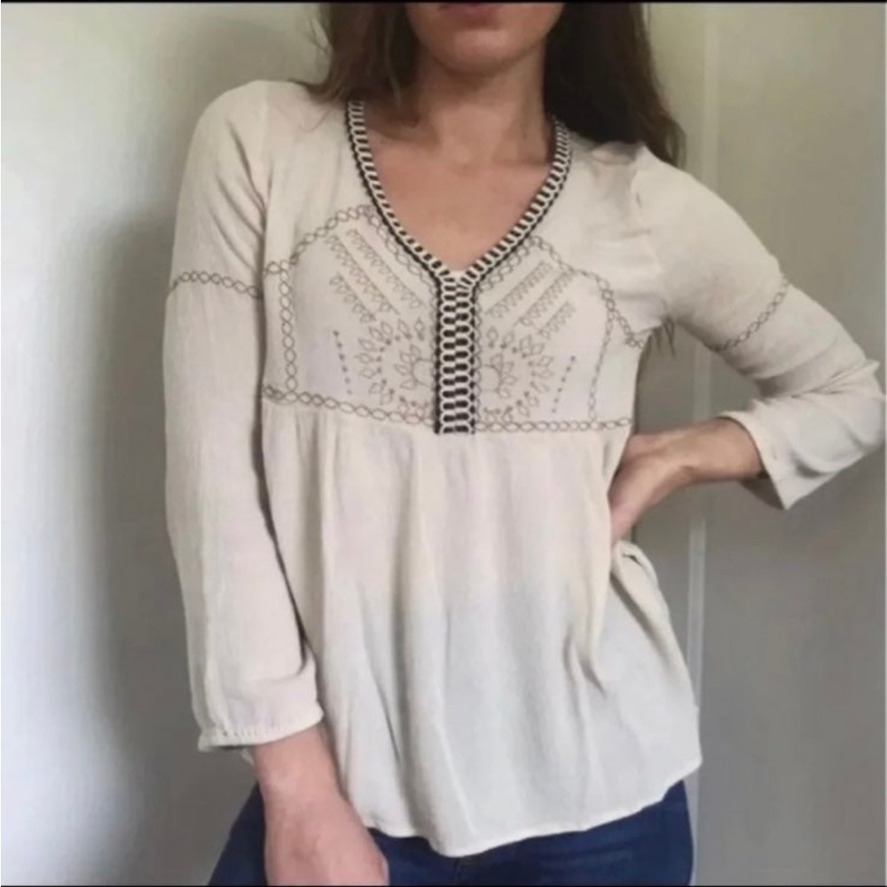 Blu Pepper Boho Cream Embroidered Blouse